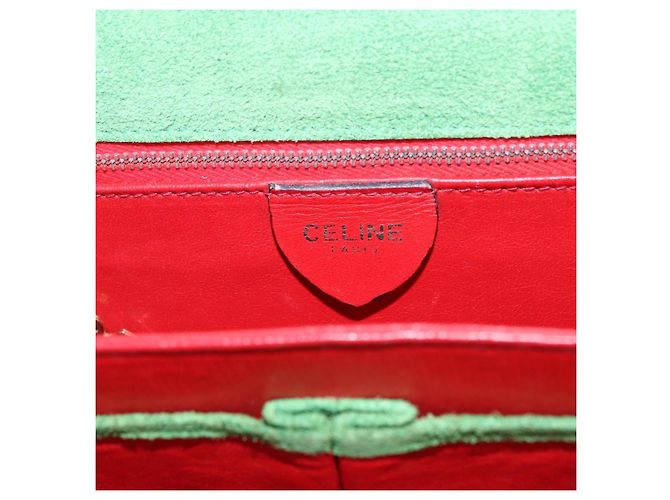 Céline Borsa a mano CELINE Suede 2way Green Gold Auth 196243 D'oro Verde - vista 18