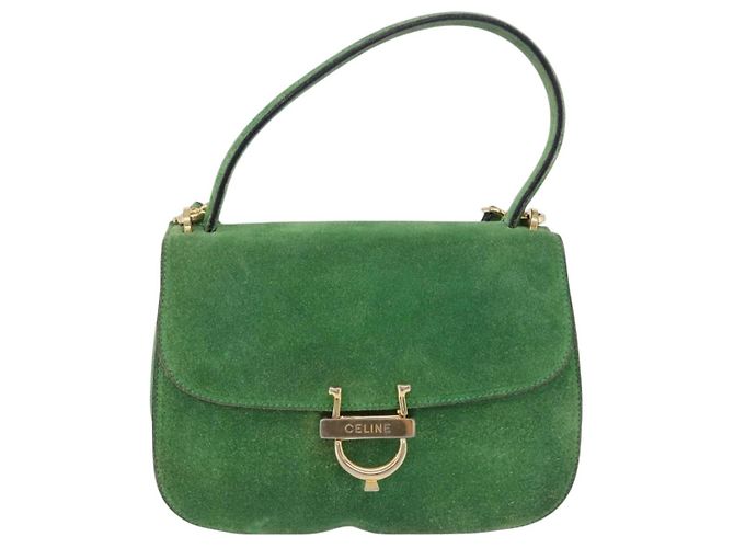 Céline Borsa a mano CELINE Suede 2way Green Gold Auth 196243 D'oro Verde - vista 2