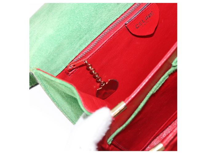 Céline Borsa a mano CELINE Suede 2way Green Gold Auth 196243 D'oro Verde - vista 24