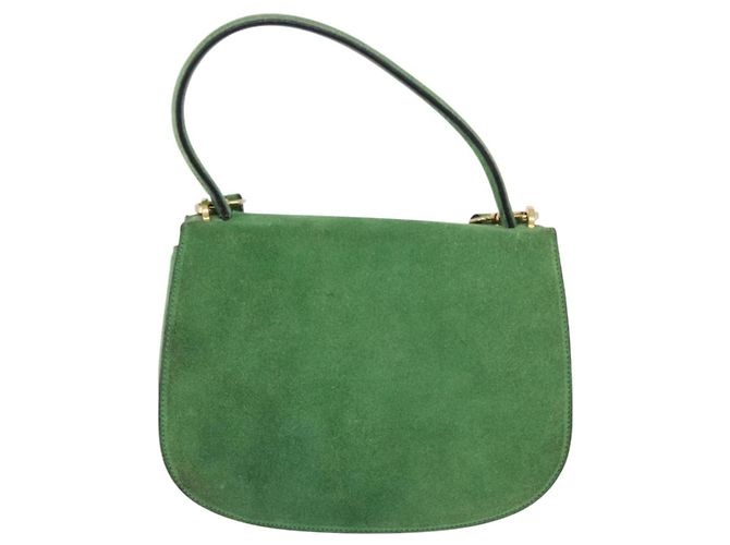 Céline Borsa a mano CELINE Suede 2way Green Gold Auth 196243 D'oro Verde - vista 3