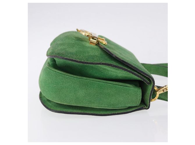 Céline Borsa a mano CELINE Suede 2way Green Gold Auth 196243 D'oro Verde - vista 4