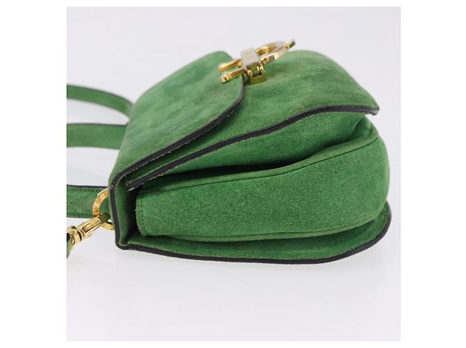 Céline Borsa a mano CELINE Suede 2way Green Gold Auth 196243 D'oro Verde - vista 5