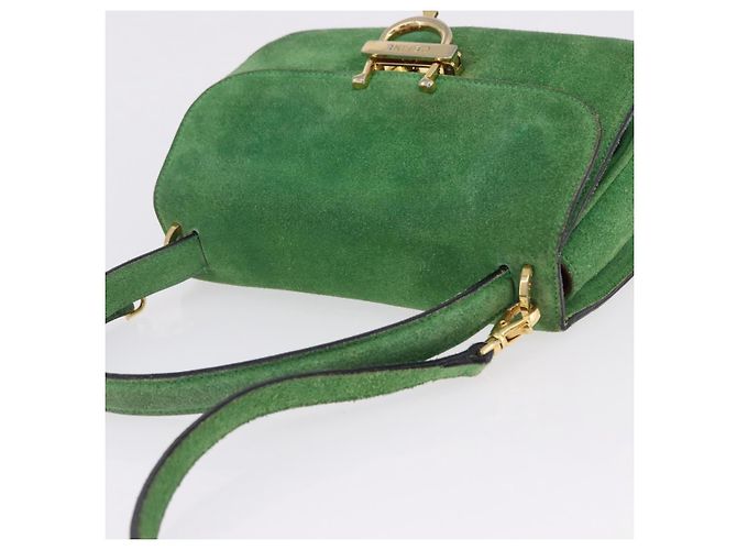 Céline Borsa a mano CELINE Suede 2way Green Gold Auth 196243 D'oro Verde - vista 6