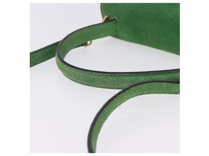 Céline Borsa a mano CELINE Suede 2way Green Gold Auth 196243 D'oro Verde - vista 7