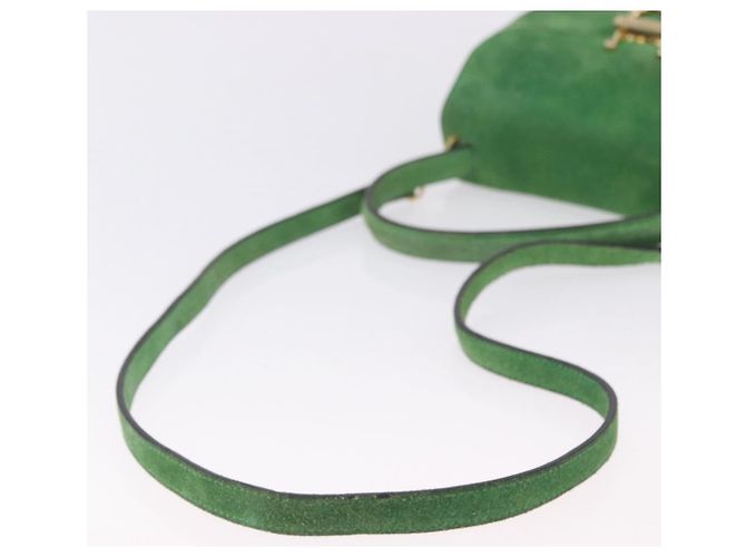 Céline Borsa a mano CELINE Suede 2way Green Gold Auth 196243 D'oro Verde - vista 9