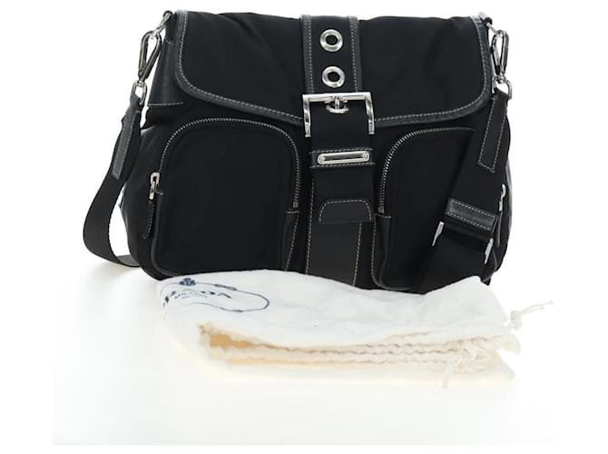 Borsa a tracolla PRADA Nylon Nero Argento Auth 195790V - vista 12