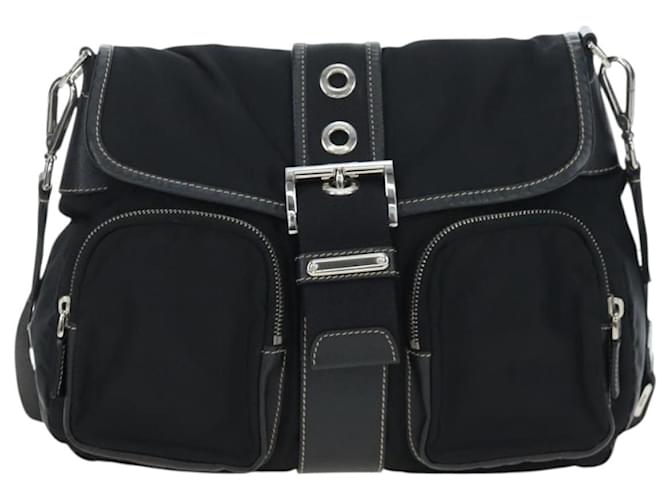 Borsa a tracolla PRADA Nylon Nero Argento Auth 195790V - vista 13
