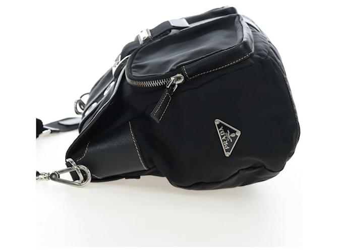 Borsa a tracolla PRADA Nylon Nero Argento Auth 195790V - vista 3