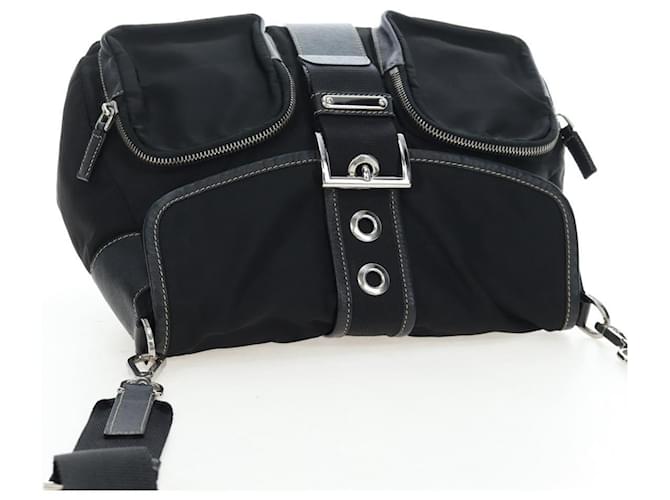 Borsa a tracolla PRADA Nylon Nero Argento Auth 195790V - vista 6