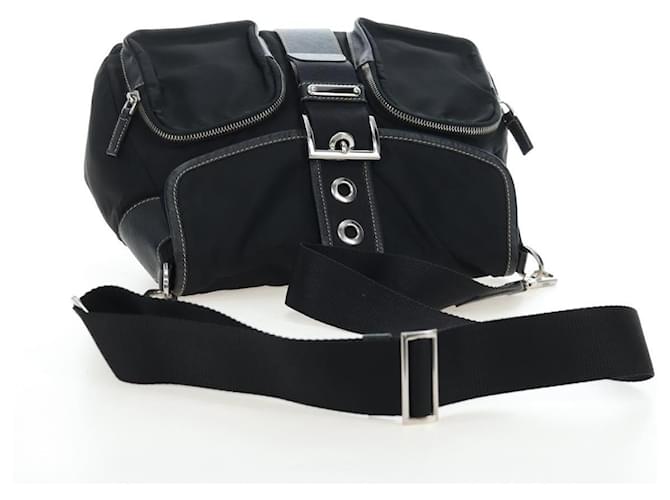Borsa a tracolla PRADA Nylon Nero Argento Auth 195790V - vista 7