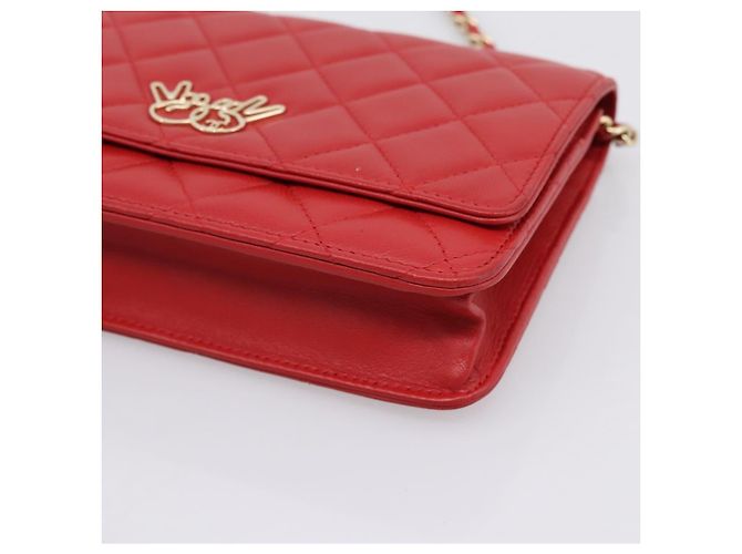 Portafoglio a catena CHANEL Matelasse Double Piece in pelle d'agnello rosso e oro CC Auth 196801SAM D'oro - vista 10