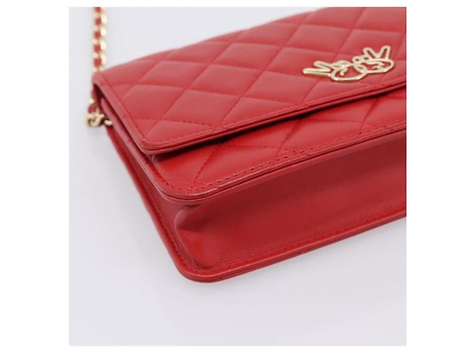 Portafoglio a catena CHANEL Matelasse Double Piece in pelle d'agnello rosso e oro CC Auth 196801SAM D'oro - vista 11
