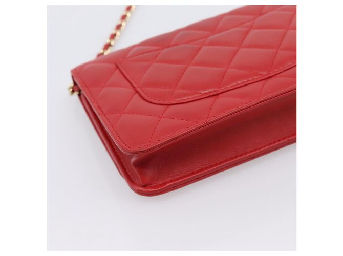 Portafoglio a catena CHANEL Matelasse Double Piece in pelle d'agnello rosso e oro CC Auth 196801SAM D'oro - vista 13