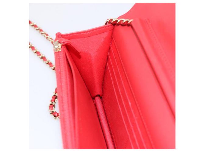 Portafoglio a catena CHANEL Matelasse Double Piece in pelle d'agnello rosso e oro CC Auth 196801SAM D'oro - vista 18