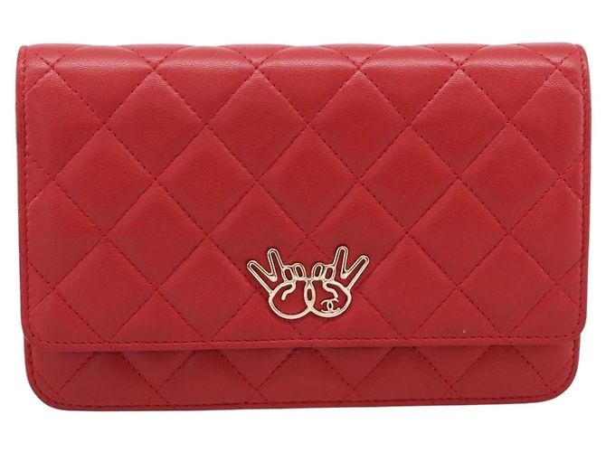 Portafoglio a catena CHANEL Matelasse Double Piece in pelle d'agnello rosso e oro CC Auth 196801SAM D'oro - vista 2