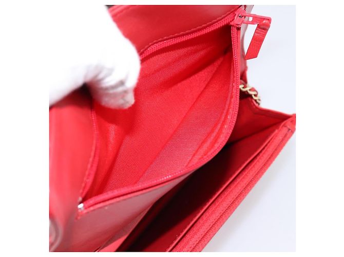 Portafoglio a catena CHANEL Matelasse Double Piece in pelle d'agnello rosso e oro CC Auth 196801SAM D'oro - vista 20