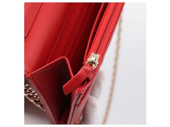 Portafoglio a catena CHANEL Matelasse Double Piece in pelle d'agnello rosso e oro CC Auth 196801SAM D'oro - vista 22