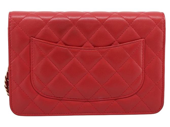 Portafoglio a catena CHANEL Matelasse Double Piece in pelle d'agnello rosso e oro CC Auth 196801SAM D'oro - vista 3