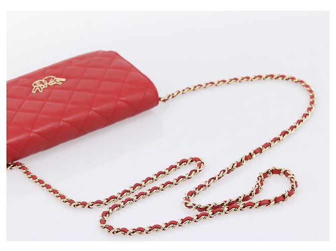 Portafoglio a catena CHANEL Matelasse Double Piece in pelle d'agnello rosso e oro CC Auth 196801SAM D'oro - vista 7