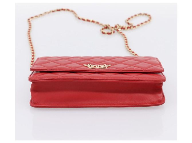 Portafoglio a catena CHANEL Matelasse Double Piece in pelle d'agnello rosso e oro CC Auth 196801SAM D'oro - vista 9