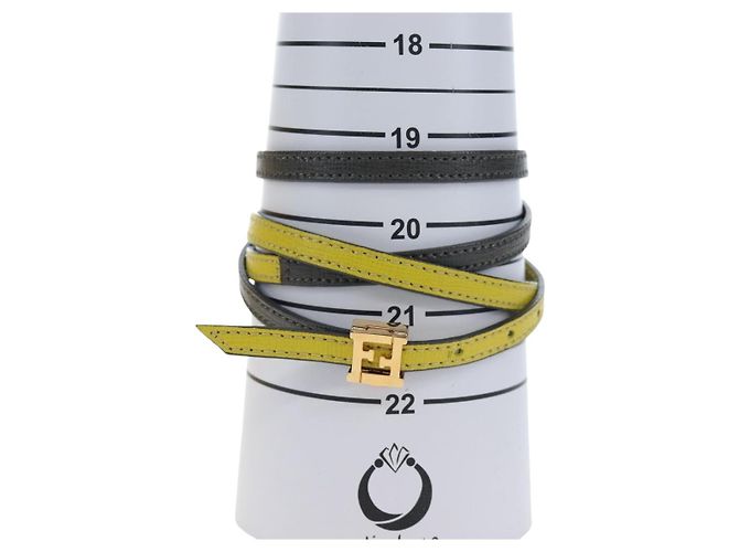 Bracciale FENDI Pelle Grigio Oro Auth 195915M Marrone D'oro - vista 17