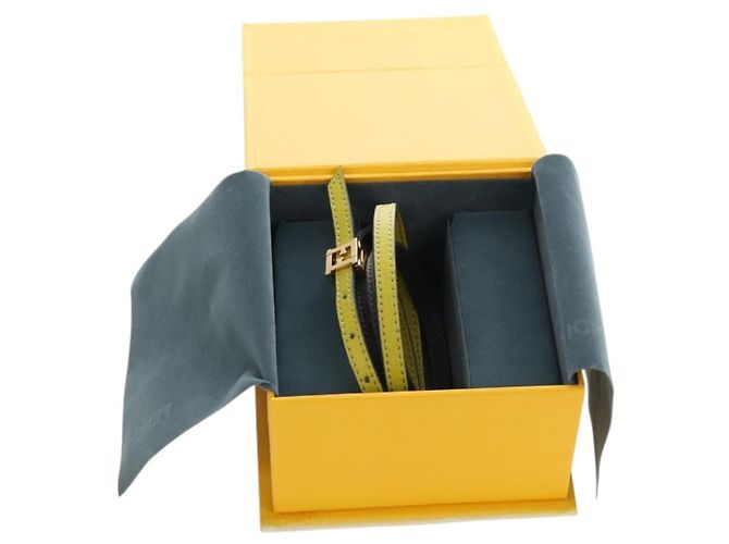 Bracciale FENDI Pelle Grigio Oro Auth 195915M Marrone D'oro - vista 18
