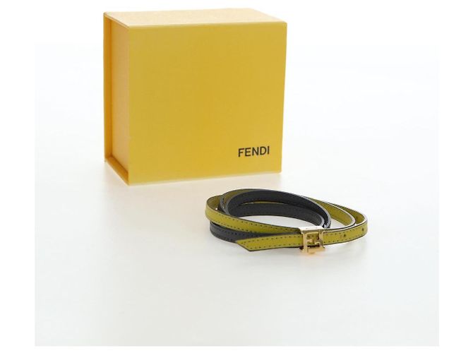 Bracciale FENDI Pelle Grigio Oro Auth 195915M Marrone D'oro - vista 19
