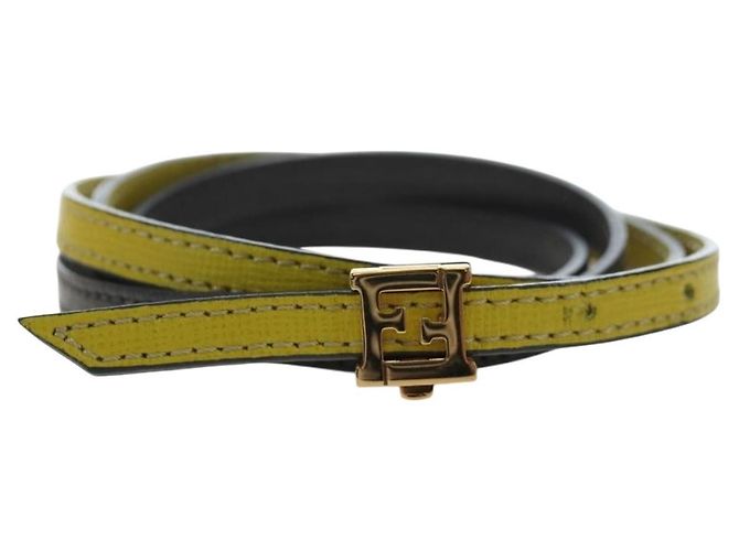 Bracciale FENDI Pelle Grigio Oro Auth 195915M Marrone D'oro - vista 2