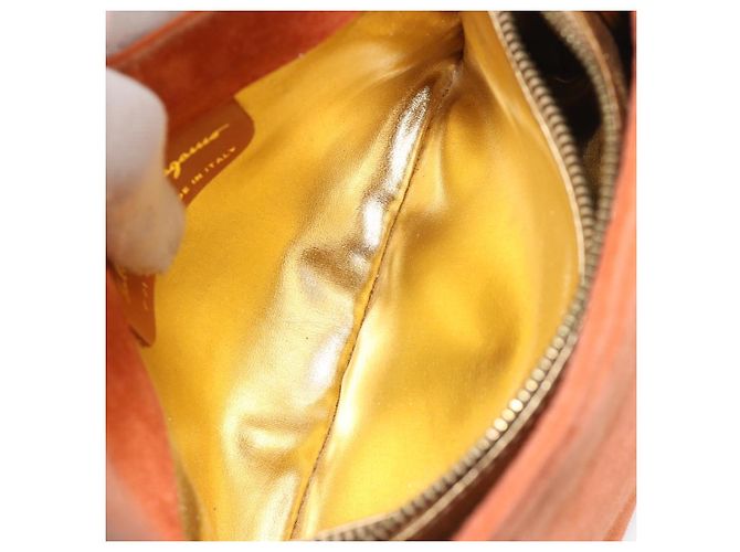 Borsa Salvatore Ferragamo Suede Orange Gold Auth 195588 D'oro Arancione - vista 20