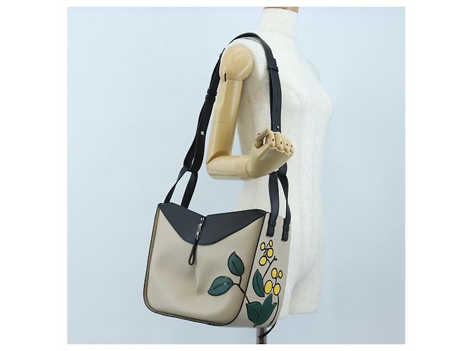 Borsa a mano LOEWE Hammock Herbarium in pelle 2 Beige Silver Auth 193784SAM Argento - vista 26