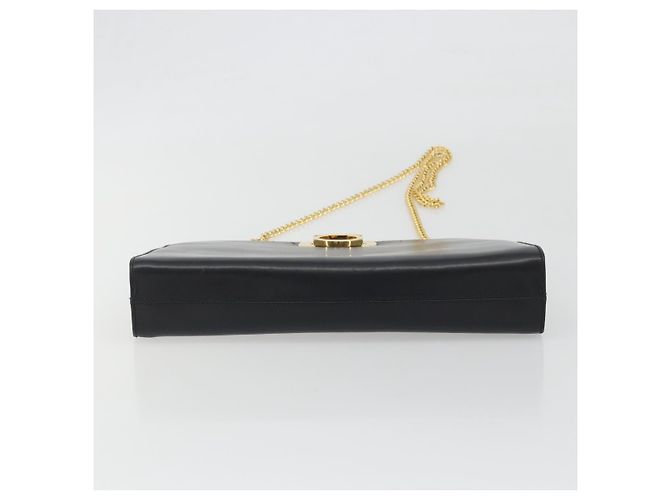 Borsa a tracolla Salvatore Ferragamo Gancini Chain in pelle nera e oro Auth 196249 Nero D'oro - vista 10