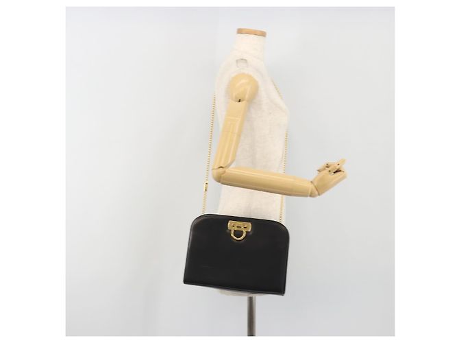 Borsa a tracolla Salvatore Ferragamo Gancini Chain in pelle nera e oro Auth 196249 Nero D'oro - vista 22