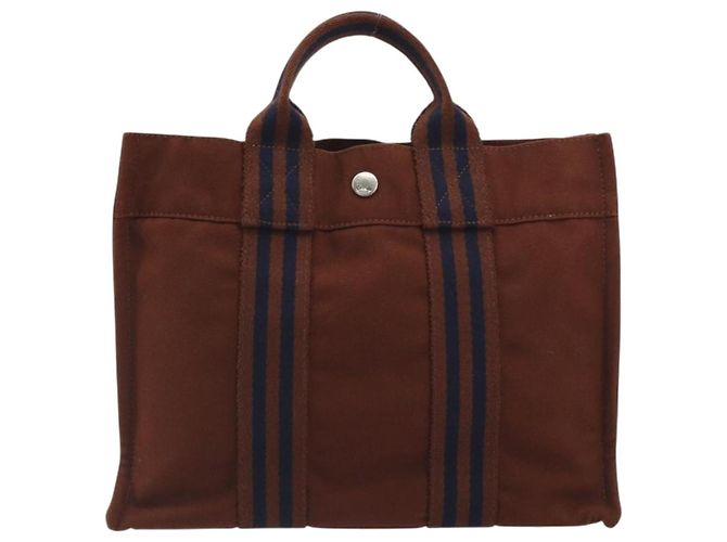 Hermès Borsa HERMES Fourre Tout PM Canvas Brown Silver Auth 195979A Marrone Argento - vista 2