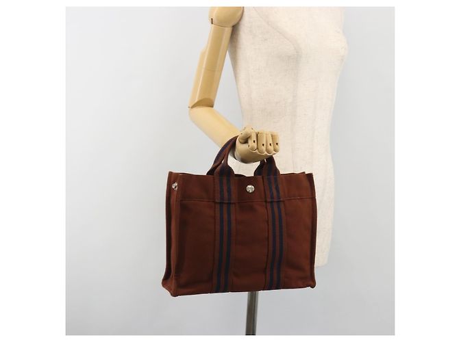 Hermès Borsa HERMES Fourre Tout PM Canvas Brown Silver Auth 195979A Marrone Argento - vista 21