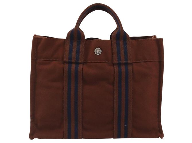 Hermès Borsa HERMES Fourre Tout PM Canvas Brown Silver Auth 195979A Marrone Argento - vista 3
