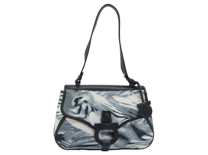 Borsa a tracolla Salvatore Ferragamo Gancini Nylon Grigio Argento Auth 195614A Marrone - vista 2