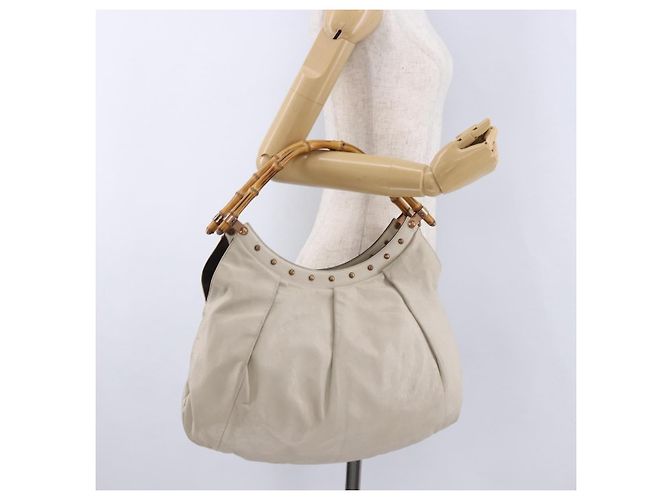 Borsa a tracolla GUCCI Bamboo in pelle Ivory Gold 124293 Auth 195718A D'oro Crudo - vista 24