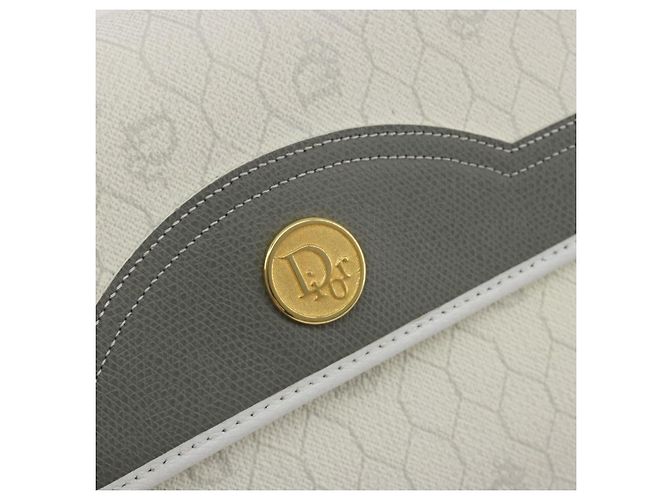 Borsa a tracolla Christian Dior Honeycomb Canvas PVC White Gold Auth 195565 Bianco D'oro - vista 14