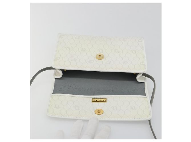 Borsa a tracolla Christian Dior Honeycomb Canvas PVC White Gold Auth 195565 Bianco D'oro - vista 15