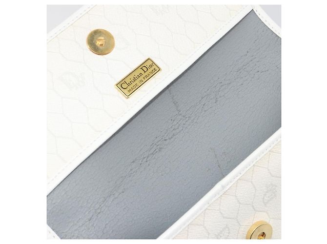 Borsa a tracolla Christian Dior Honeycomb Canvas PVC White Gold Auth 195565 Bianco D'oro - vista 17