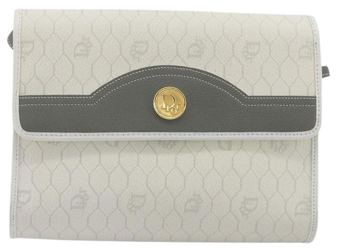 Borsa a tracolla Christian Dior Honeycomb Canvas PVC White Gold Auth 195565 Bianco D'oro - vista 2