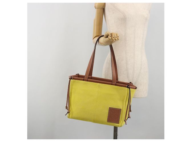 LOEWE Cushion Tote Small Tote Bag Canvas Yellow Auth 196303A Giallo - vista 24