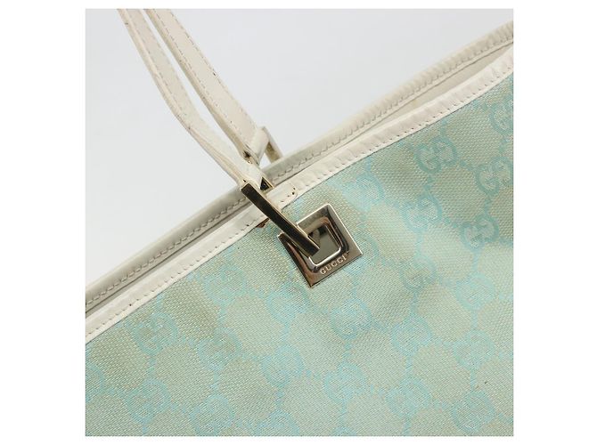 Borsa Tote GUCCI GG Canvas Light Blue Gold 002 1098 Auth 195045 D'oro Blu chiaro - vista 15