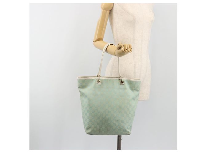 Borsa Tote GUCCI GG Canvas Light Blue Gold 002 1098 Auth 195045 D'oro Blu chiaro - vista 23
