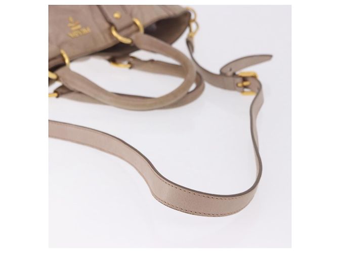 Borsa a mano PRADA in pelle 2way Beige Tono Oro Auth 195488 - vista 10
