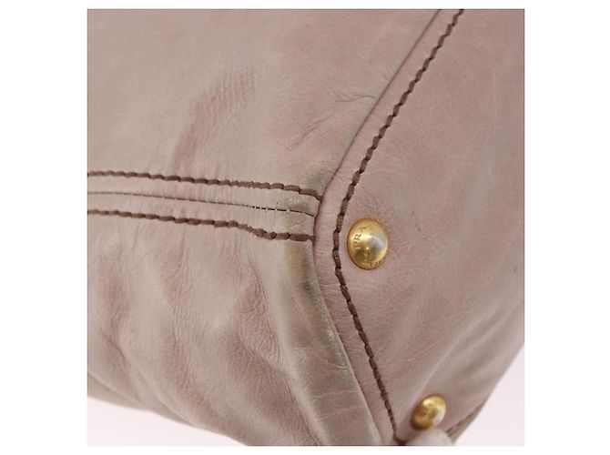 Borsa a mano PRADA in pelle 2way Beige Tono Oro Auth 195488 - vista 18