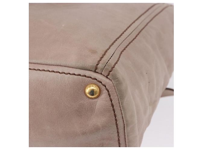 Borsa a mano PRADA in pelle 2way Beige Tono Oro Auth 195488 - vista 19