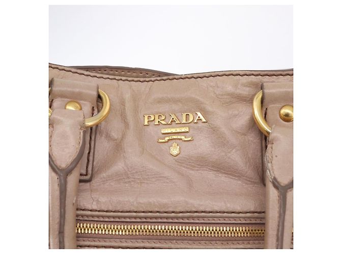 Borsa a mano PRADA in pelle 2way Beige Tono Oro Auth 195488 - vista 20