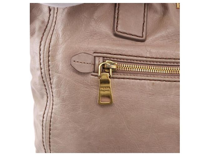 Borsa a mano PRADA in pelle 2way Beige Tono Oro Auth 195488 - vista 21