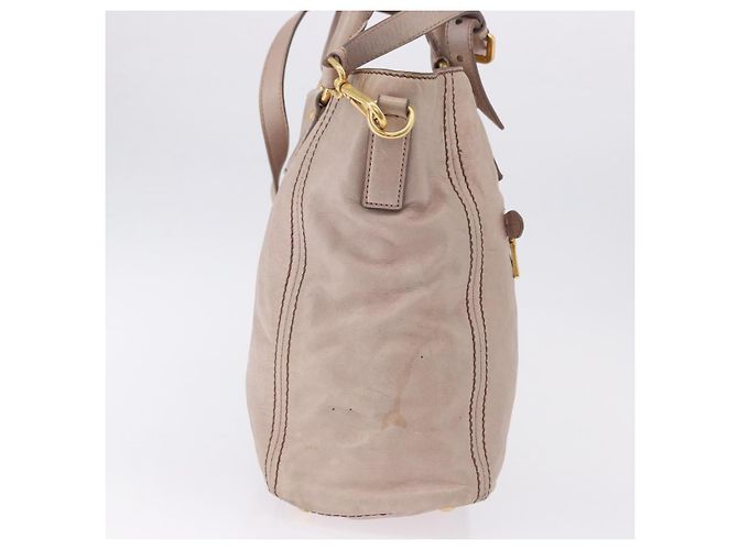 Borsa a mano PRADA in pelle 2way Beige Tono Oro Auth 195488 - vista 5